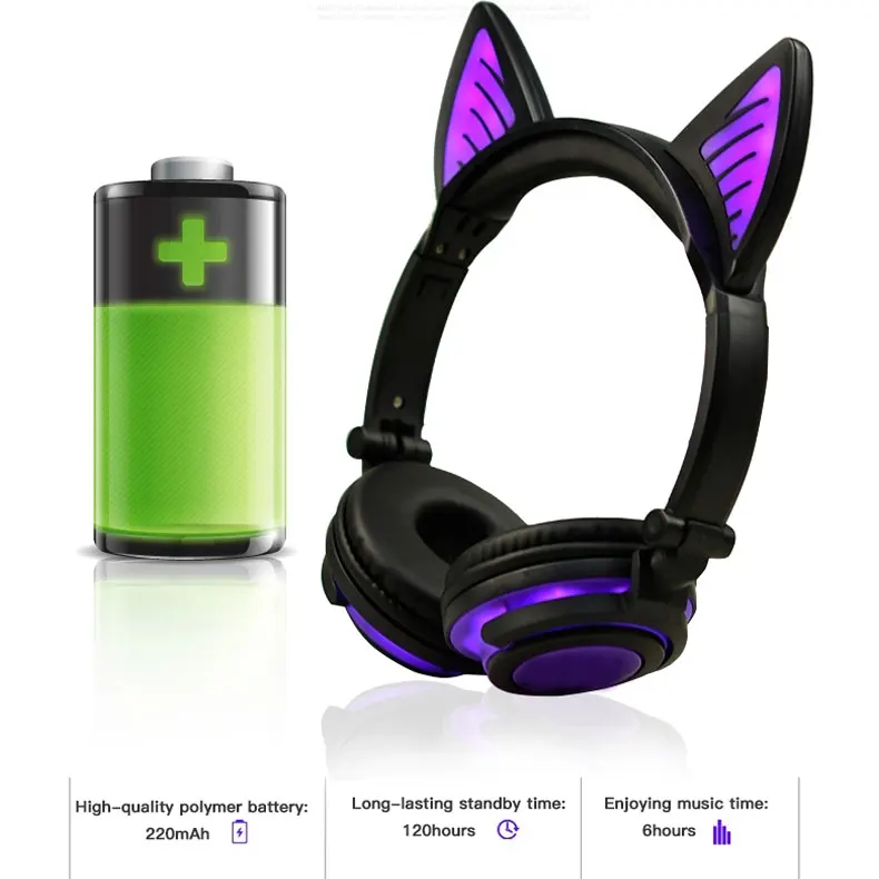 Holyhah Birthday Gift Wireless Bluetooth Earphone Foldable Flashing Cat Ear Children Headphones Gaming Headset With LED Light