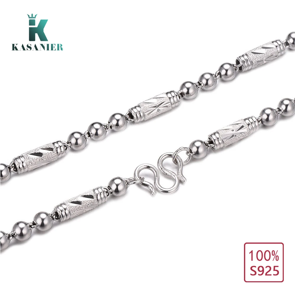 

2019 100% Real S925 Sterling Silver Men jewelry 3-6 MM Width Bamboo Necklace Strand Necklace Fashion accessories KASANIER