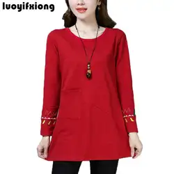 Luoyifxiong плюс Размеры 5XL Для женщин рубашки 2018 осень Винтаж вышивка Блузка с длинными рукавами Для женщин топы Свободные повседневные блузки