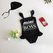 Алфавит Девочки Купальники с шляпой милая детская одежда для плавания для маленьких девочек сладкий цельный бикини купальник пляжная одежда