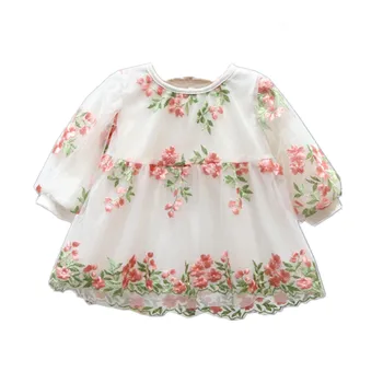 

Flower Embriodery Lantern Sleeve Baby Girl Birthday Dress Toddler Girl Christening Dress Infant Princess Party Dresses 0-2T