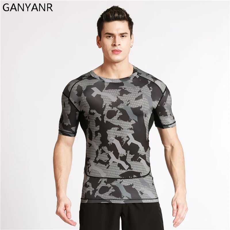 

GANYANR Running T Shirt Men Basketball Tennis Gym Jogging Fitness Sportswear Compression Sports Camouflage Tops Tee Short Sleeve