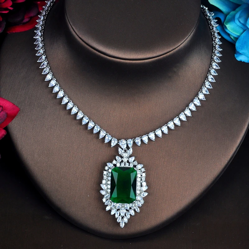 HIBRIDE Brilliant Green Full Cubic Zirconia Women Bridal Jewelry Sets Necklace Set Wedding Accessories Gifts Jewelry N-437 - Image 3