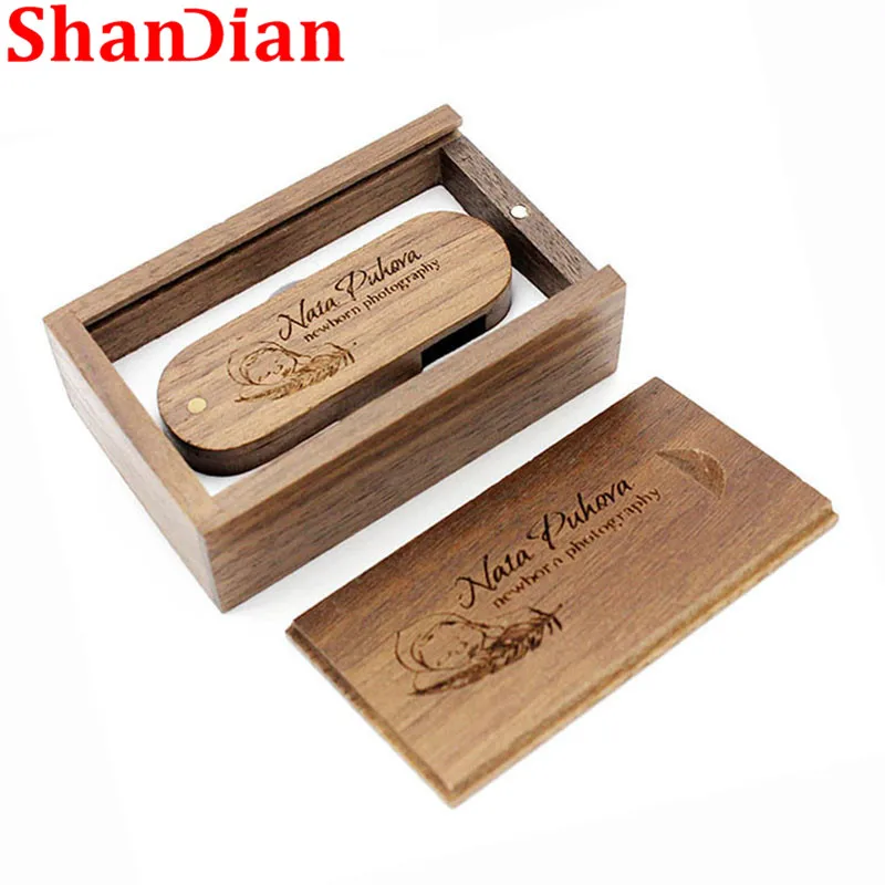 SHANDIAN(более 10 шт бесплатный логотип) грецкий орех деревянные USB+ коробка pendrive 4 ГБ 8 ГБ 16 г 32 ГБ USB флэш-накопитель карта памяти фотография подарок