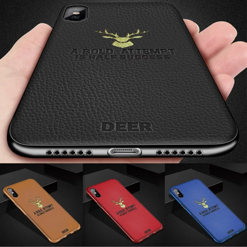 

Luxury Deer Leather Case For iPhone X Xs Max XR Ultra Thin Plating TPU Soft Cover Case For iPhone 6 6s 7 8 Plus Shockproof Cover
