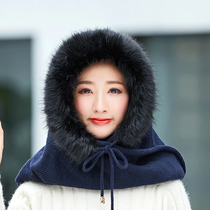 Winter Warm Women  Knitted Hat Scarf Set Outdoor Sport Plus Plush Female Beanies Caps Hooded Scarves caps for girls Skullies