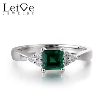 

Leige Jewelry Lab Created Emerald Gemstone 925 Sterling Silver Square Cut Anniversary Romantic Rings May Birthstone