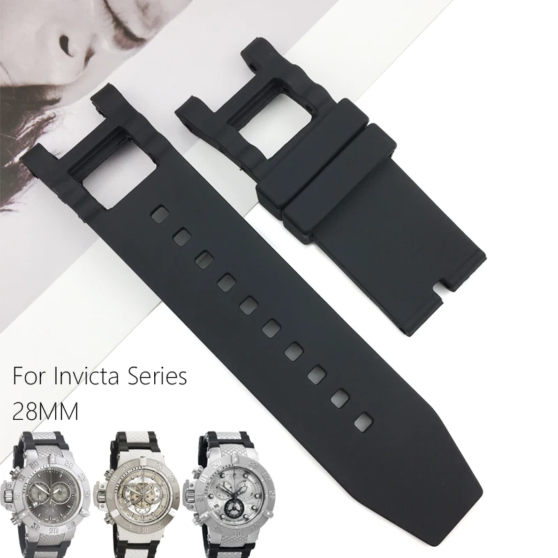 

28mm Rubber Silicone Watch Strap Black Waterproof watchband Suitable for Invicta Noma III Noma 3 - 18520 19828 Watch