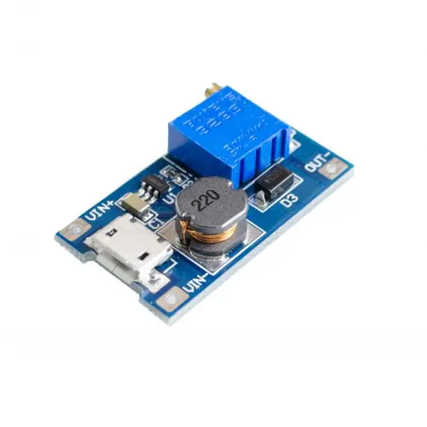 

DC-DC Adjustable Boost Module 2A Boost Plate 2A Step Up Module with MICRO USB 2V - 24V to 5V 9V 12V 28V MT3608 LM2577