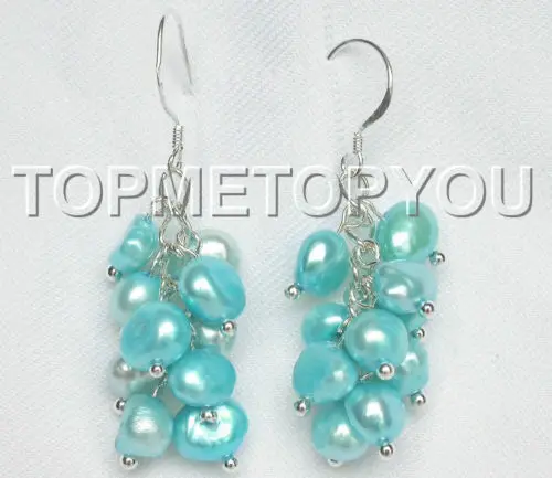 

hot sell new - wholesale Grape sky blue pearls earrings 925ss
