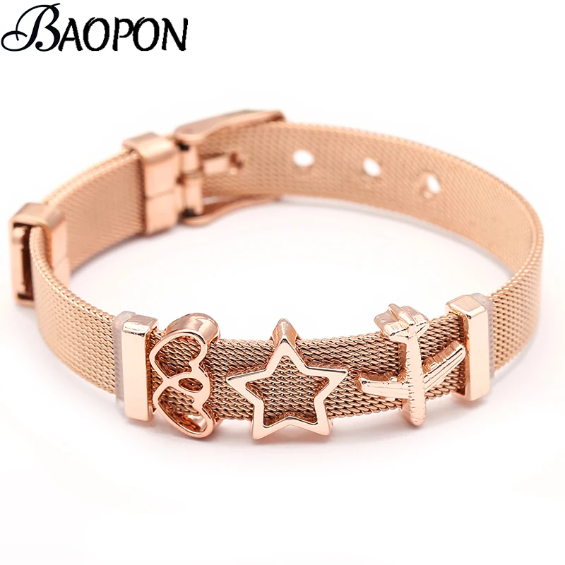BAOPON дропшиппинг модные ювелирные изделия серебро качественная Нержавеющая сталь сетка набор из браслета с кулоном с резиновым предотвращающим Горячая