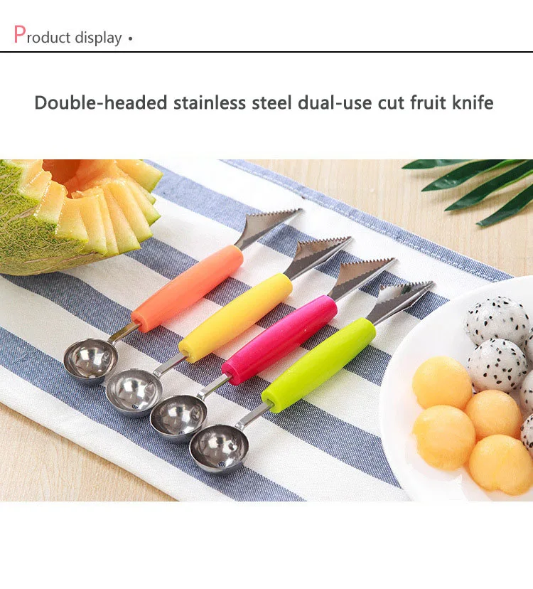 Double Head Stainless Steel Watermelon Digging Ball Kitchen Tool Watermelon Carving Knife Fruit Ice Cream Digging Ball Spoon