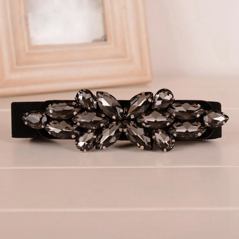 Элегантный эластичный пояс для женщин обтягивающий Кристальный ремень черный