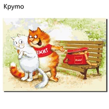 Kpymo бескаркасные абстрактные красочные кошки животные живопись по номерам ручная роспись маслом для стены художественная картина домашний декор