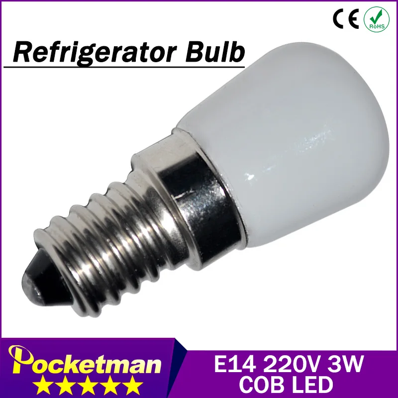 

1Pcs New Mini E14 3W AC 220V 240V LED Candle lamp COB Bulb Chandelier light For Fridge Refrigerator Freezer