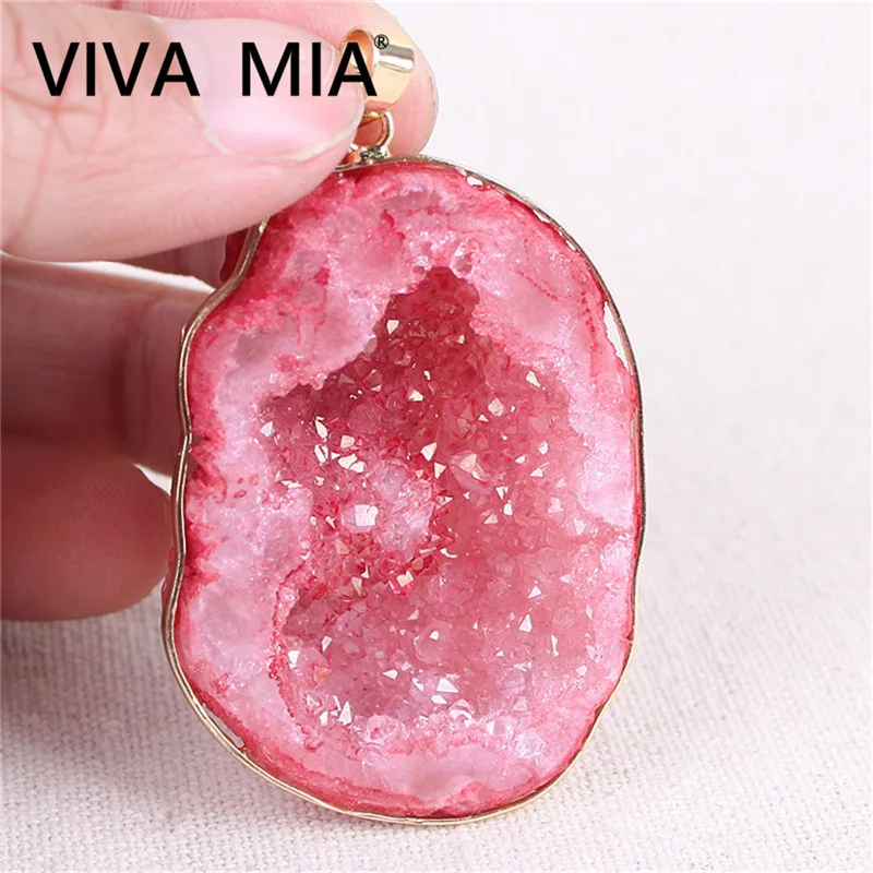 

Geode Natural Stone Jewelry Gold Silver Plating Crystal Pendant Ice Quartz Agates Necklace Green Agates Cut Charms Pendants