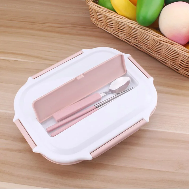 

Portable Rectangular 4 Compartments Lunch Box With Spoon Kids Child Student Food Container Storage Lunch Dinnerware Set 2018ing