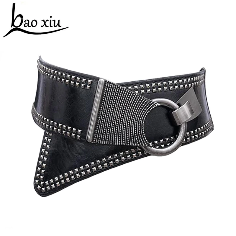 

New Fashion brand Punk Rocker Wide Belts for Women Elastic Wide casual Style Women Belts Metal Round Buckle Female accessories