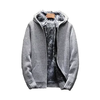 

2017 Warm Thick Velvet Cardigan Sweater Men's Winter Jacket Men Hooded Sweater