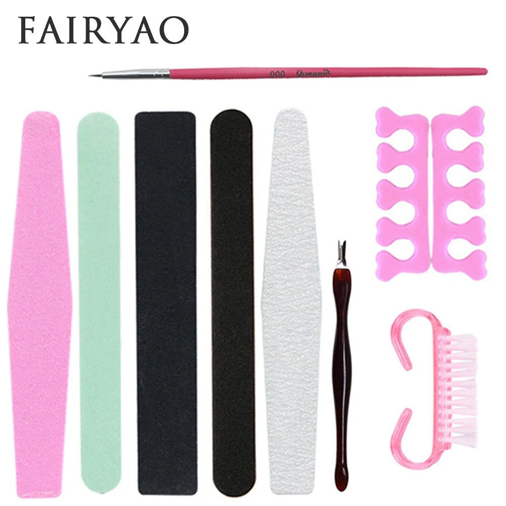 

Professional 9pcs/Set Nail Art Styling Tools Nail Cleaning Brush Rectangular File Durable Buffing Grit Sand Manicure Tools Kit