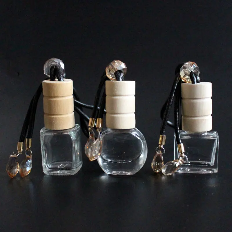 

1PC 5ml 8ml 12ml Clear Car Perfume Glass Bottle Hangings Pendant Glass Scent Bottle with Wood Cover and Crystal Ball 7 Shapes