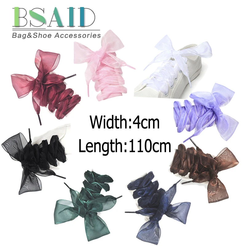 

BSAID 1 Pair Ribbon 110cm Shoe Laces,110cm Silk Satin Women Shoelaces Shoestrings, Fashion Transparent Flat Shoelace Sneakers