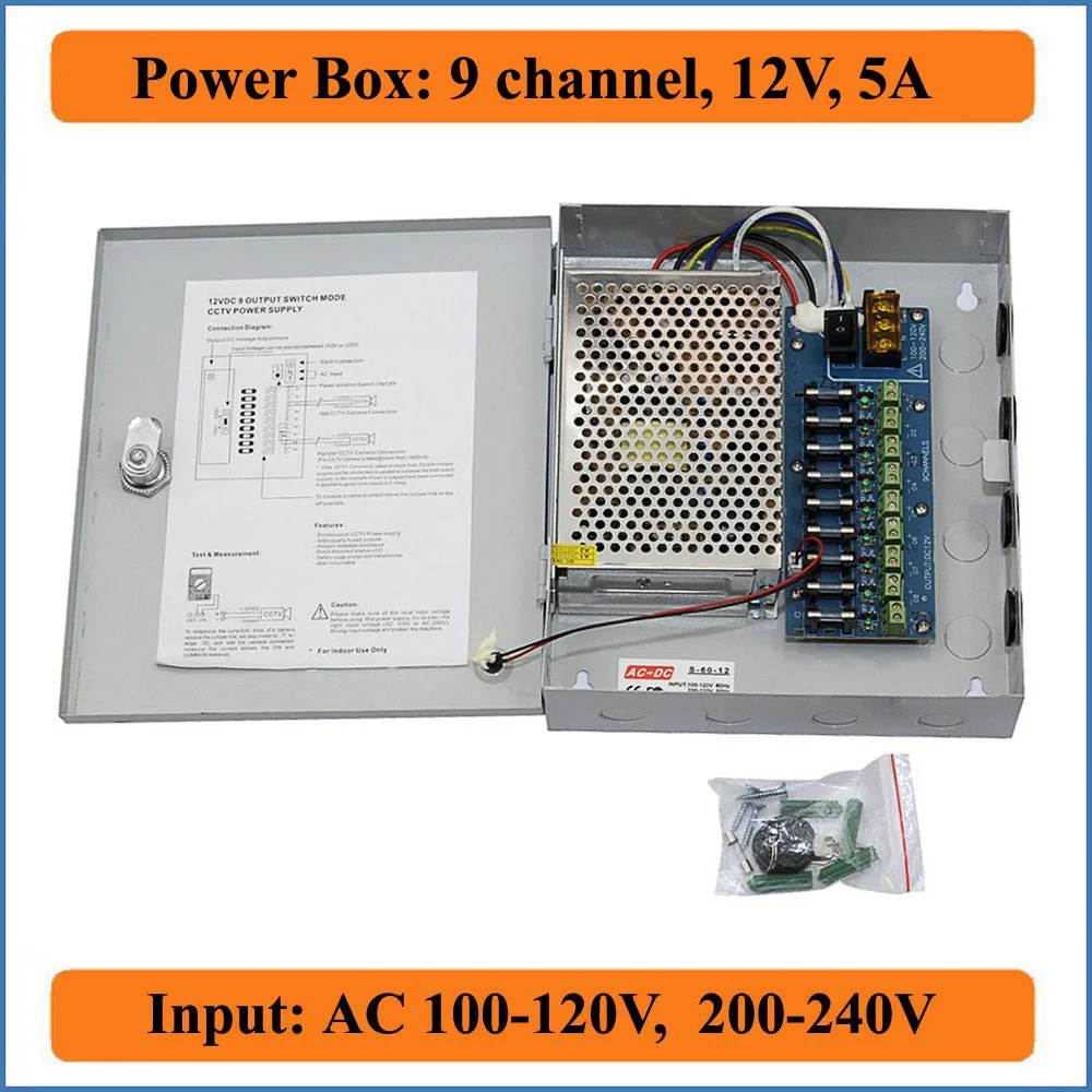 9CH порт DC12V 5A CCTV камера блок питания адаптер импульсный блок питания коробка распределения 9 каналов входы переменного тока 100-240 В к DC 12 В