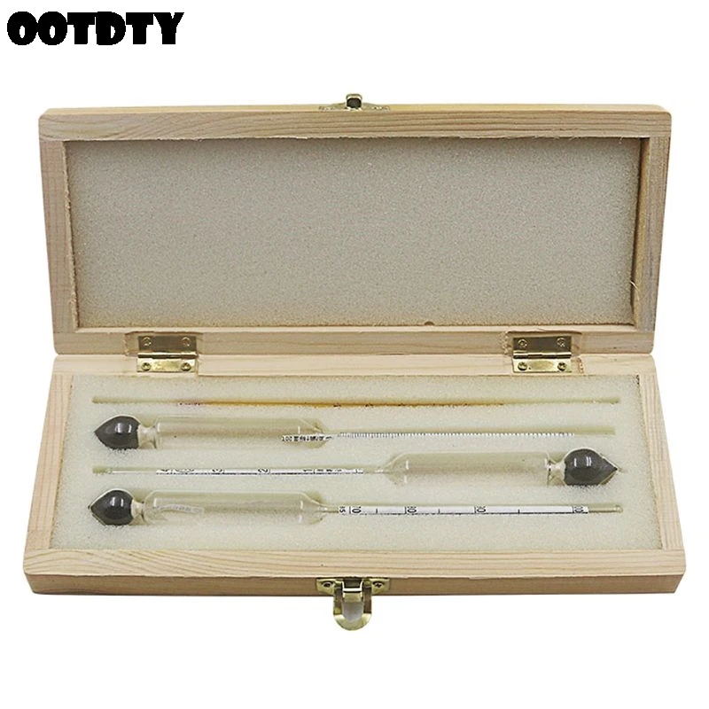 

3pcs Alcohol Meter Hydrometer Tester 0 to 100% With Thermometer Gadget Case Kit For Wine Instruments