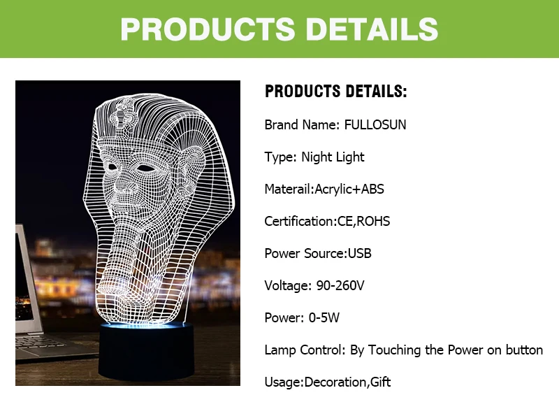 Таинственный 3D Фараона Форма LED Настольная лампа LED 3D USB Мощность ночник, как Спальня Аксессуары