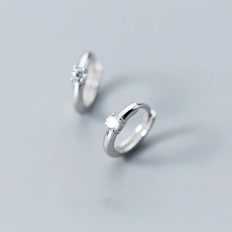 Милые серьги-кольца из стерлингового серебра 925 пробы, круглый хрустальный круглый маленькая петля Huggies для женщин, ювелирные изделия для де...