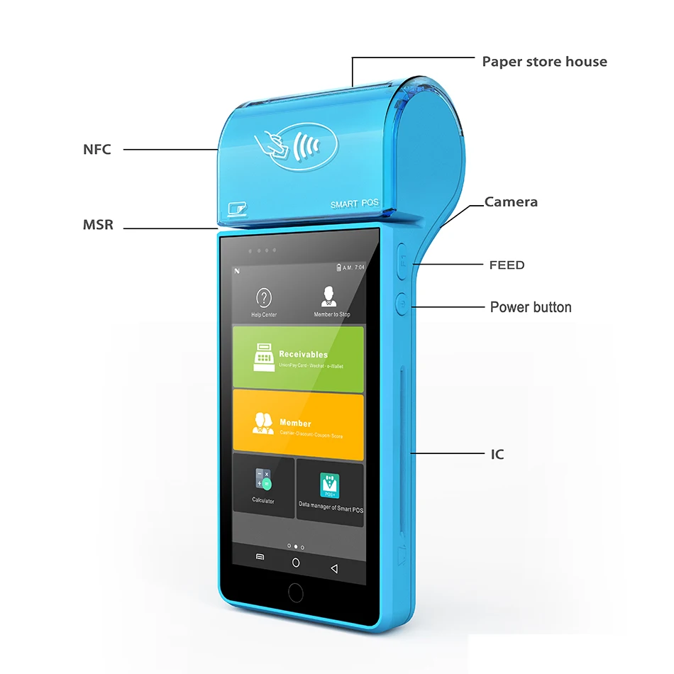 POS محطة PDA مع سماعة لاسلكية تعمل بالبلوتوث Wifi الروبوت 7.0 نظام مع طابعة حرارية المدمج في و كاميرا الباركود ماسحة 1D 2D POS محطة PDA مع سماعة لاسلكية تعمل بالبلوتوث Wifi الروبوت 7.0 نظام مع طابعة حرارية المدمج في و كاميرا الباركود ماسحة 1D 2D