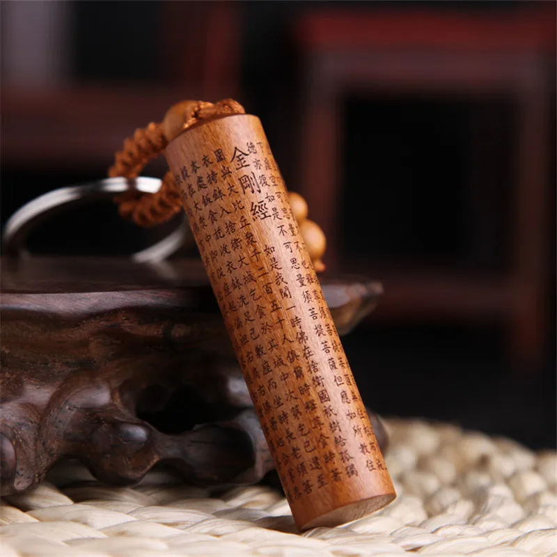 

New Design Religious Prayer Jewelry Wood Carved key Chains Unisex Buddha Lucky Patron Saint Key Chain Gift