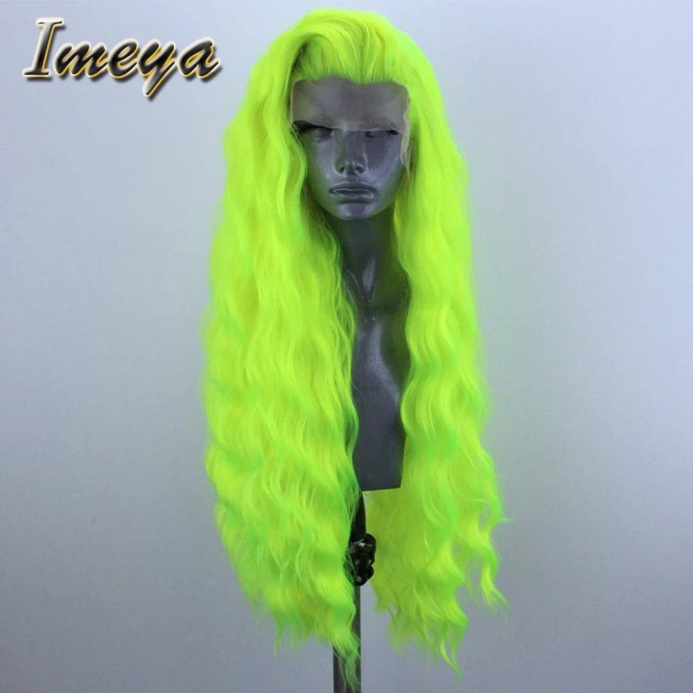 

Imeya Yellow Hair Color Synthetic Wigs With Side Part Glueless Lace Front Wigs Long Wave Heat Resistant Fiber Wigs For Women