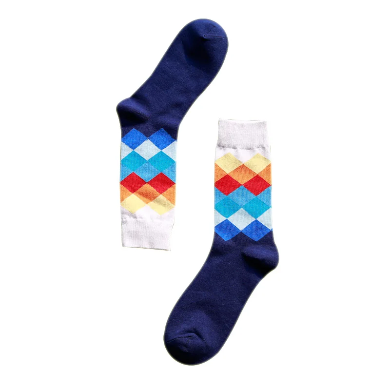 Повседневные мужские хлопковые цветные носки с геометрическим рисунком, Harajuku, градиентный цвет, деловая одежда, носки, алмазная клетка, длинные носки, calcetines - Цвет: 4