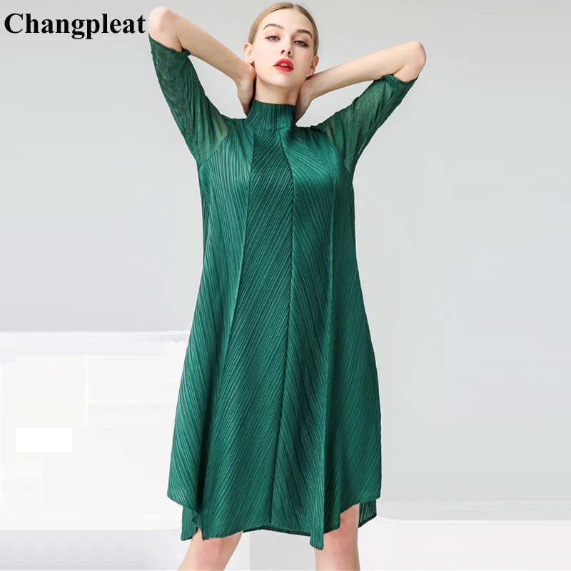 Changpleat 2019 весна лето новые женские платья Miyak плиссированные Модные водолазки
