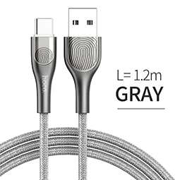 HOCO usb type-C кабель 1,2 м USB C кабель для быстрой зарядки мобильного телефона для samsung Galaxy S8 S7 S9 S10 Xiaomi Redmi Note 7 кабель type-c - Color: gray