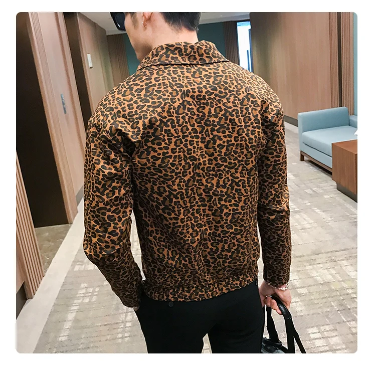 Leopard Printed Jackets Mens Autumn Mens Coat Jackets Zipper New Fashion Mens Designer Hombre Chaqueta Korean Streetwear