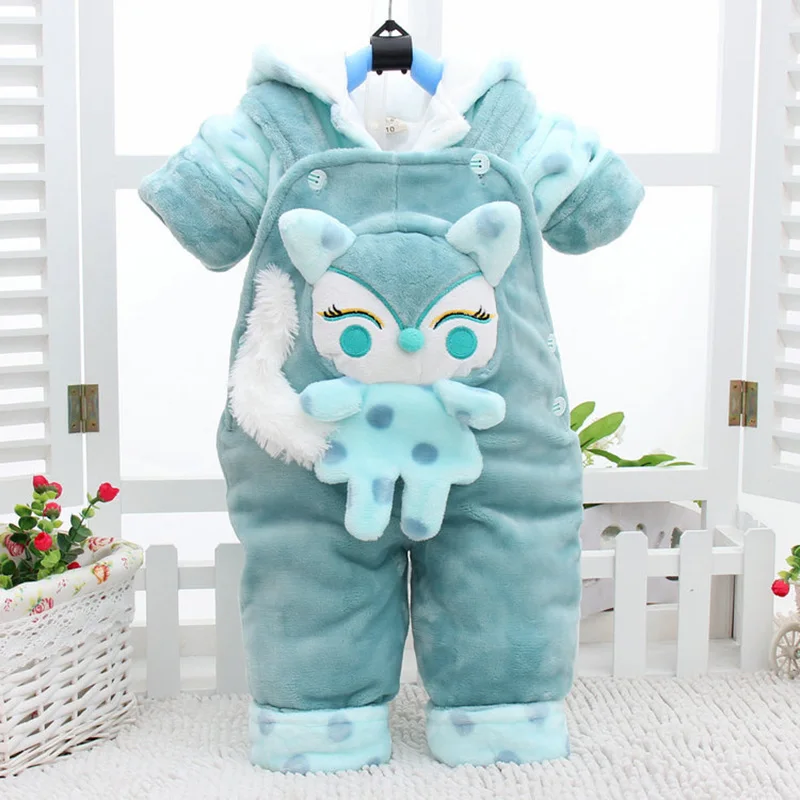 

Winter Autumn Cartoon Fox Thicken Long Sleeve+Suspender Trousers 0-2T Baby Infant Girl 2 Pieces Cute Children's Clothes Overalls