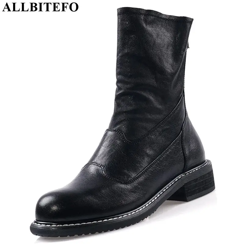 ALLBITEFO/женские ботинки из натуральной кожи; сезон осень-зима; однотонные Модные ботильоны; удобные дышащие кожаные ботинки