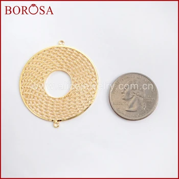 

BOROSA 30PCS 40mm Round Shape Gold Color Brass Hollow Ring Connectors Double Charms Bails Jewelry Findings PJ098
