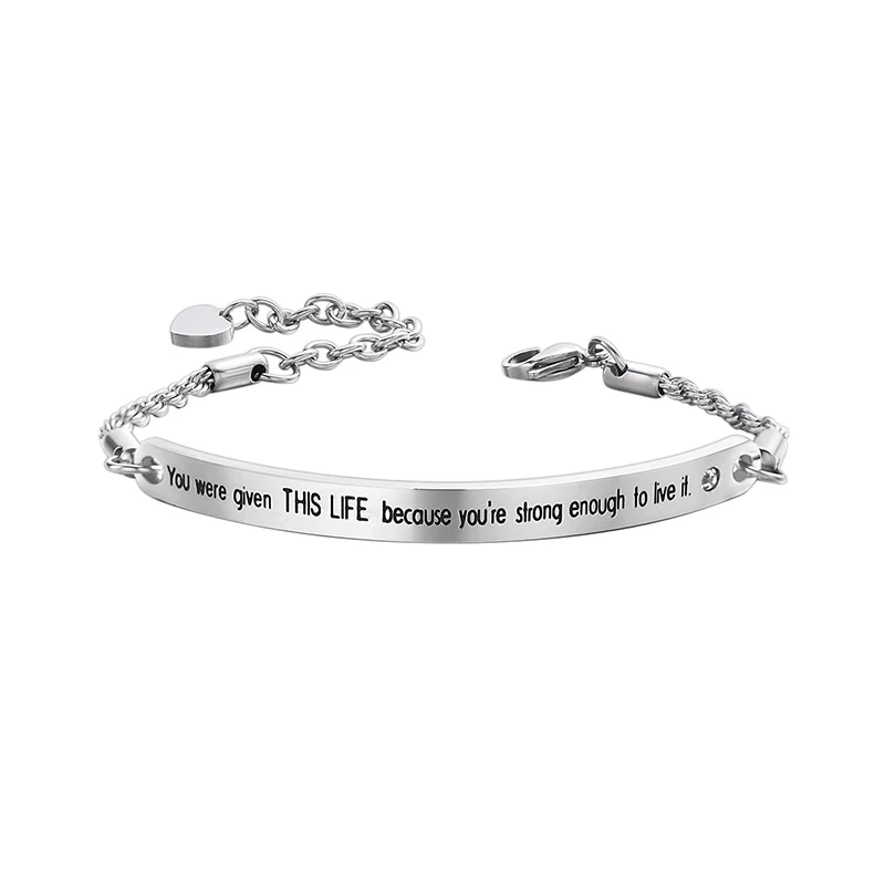 Silver Color Stainless Steel Bracelet Women Fashion Engraved ID Bar
