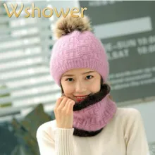 Который в душе толстый теплый зимний комбинезон шляпа набор уличная флисовая подкладка помпон с искуственным мехом зимняя шапка шарф набор женская меховая шапка