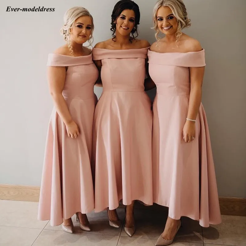 Elegant Blush Pink A Line Bridesmaid Dresses Long Off The Shoulder