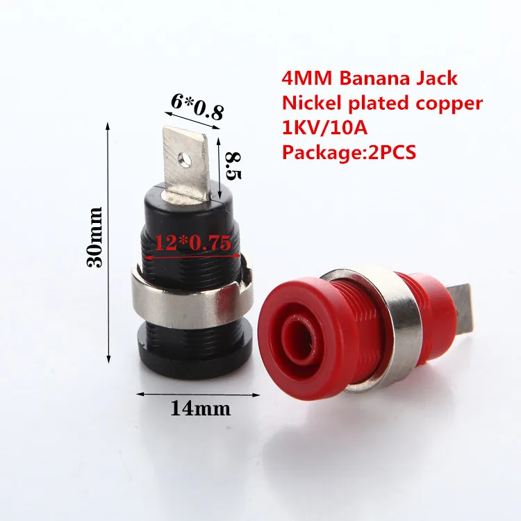 

2PCS BJ008 4MM Banana Jack Female Plug M4 Banana Socket/Jack Wiring Terminal Red/Black Nickel plated copper 1KV/10A