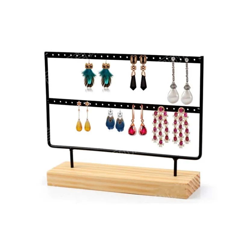 

New Fashion 24/44 Creative Wooden Holes Black/White Earrings Ear Studs Jewelry Display Stand Organizer 2 Layers Jewelry Rack