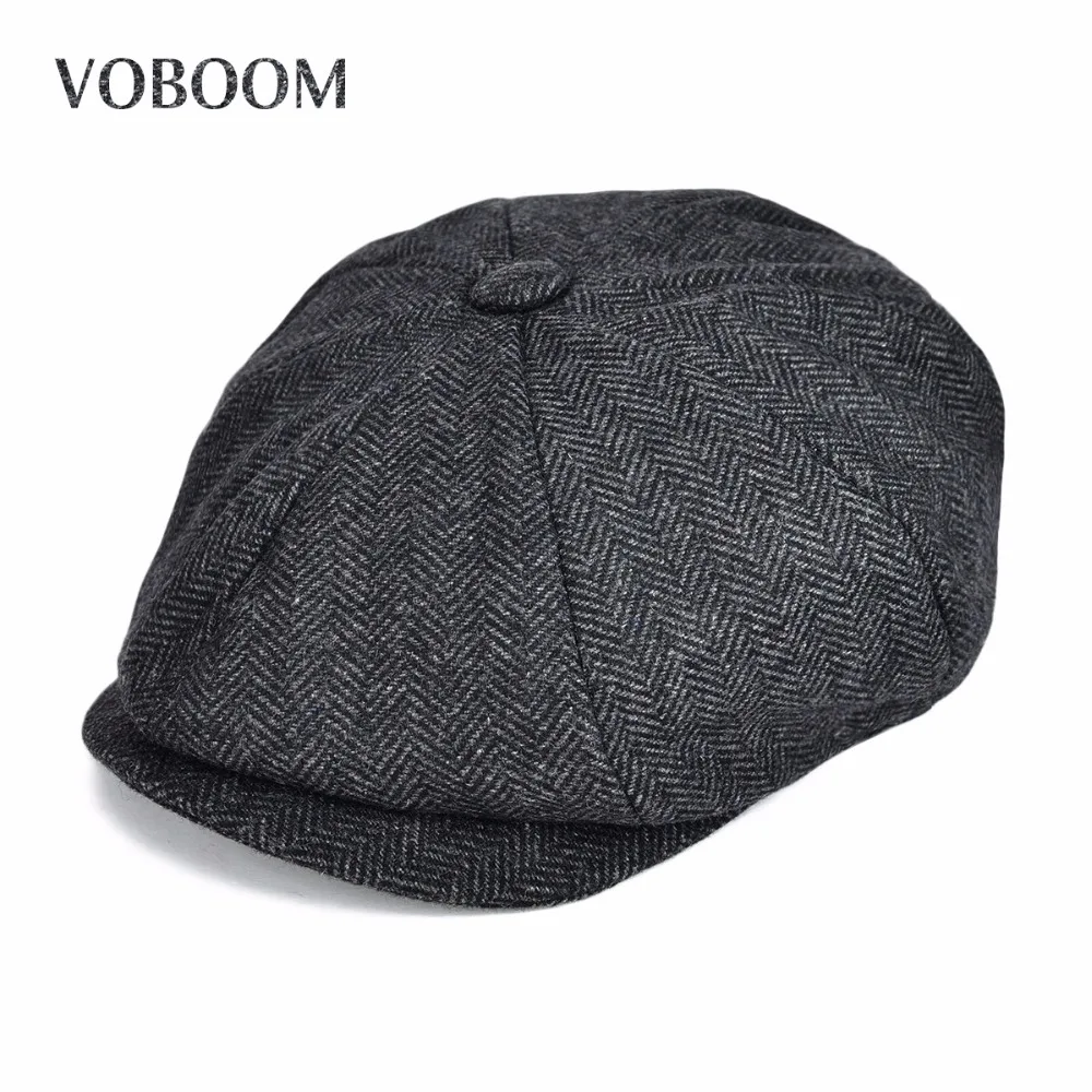 

VOBOOM Wool Blend Men Women Newsboy Herringbone Striped Ivy Flat Cap Autumn Gatsby Classic Newsboy Style Beret Hat 131