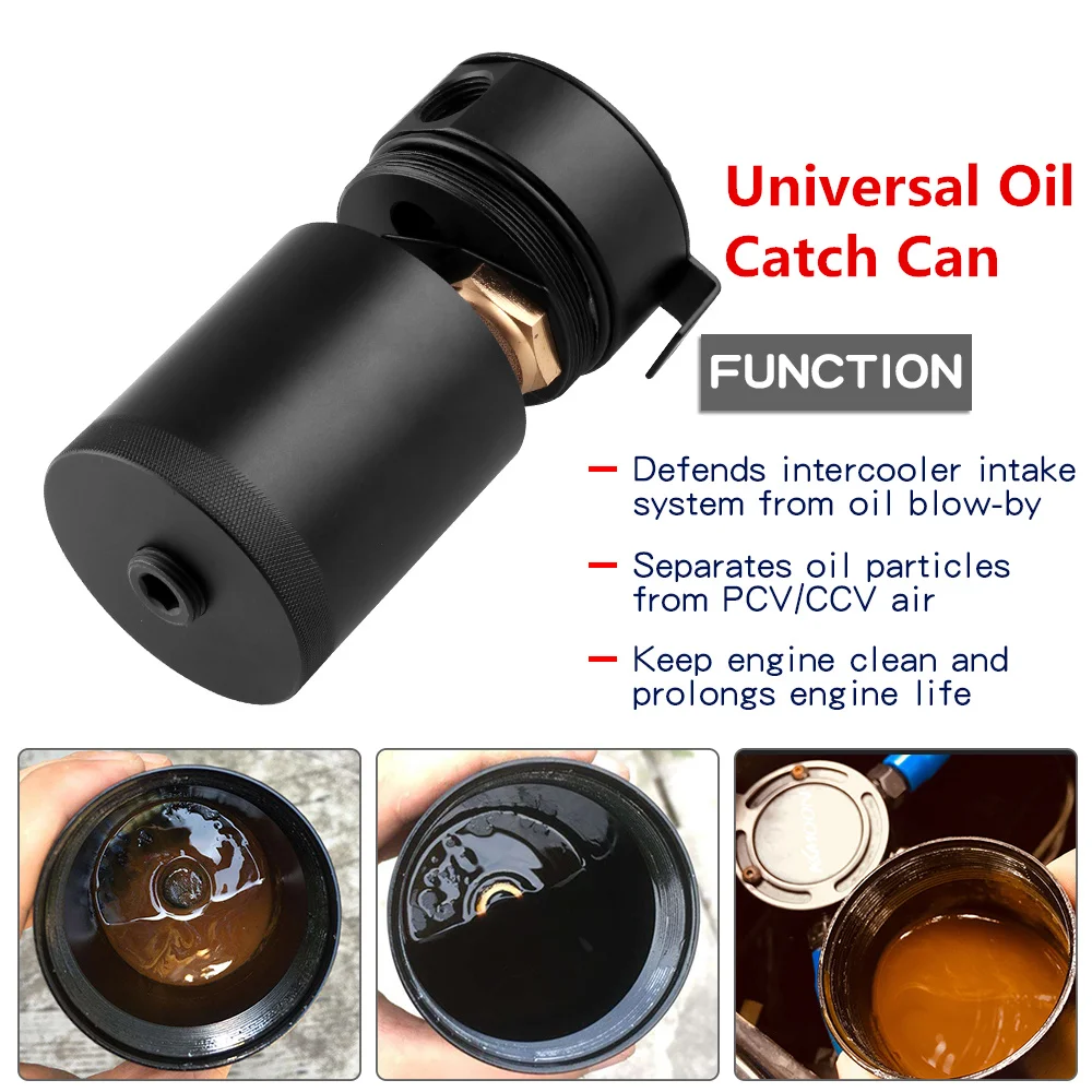 

Universal Compact Baffled Oil Catch Can Reservoir Tank 2-Port Aluminum Oil Catch Can Fuel Tank Parts Two hole breathable Kettle