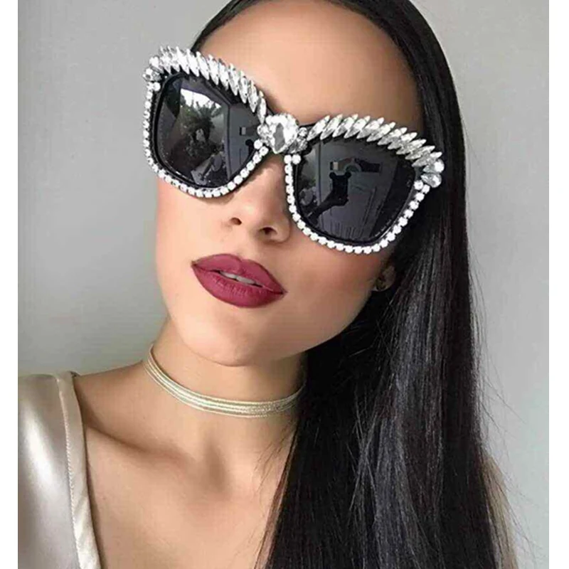 MONIQUE, кошачий глаз, солнцезащитные очки для женщин, брендовые, дизайнерские, Роскошные, Кристальные, сексуальные, солнцезащитные очки, стразы, модные, оттенки, Oculos De Sol Feminino - Цвет линз: white