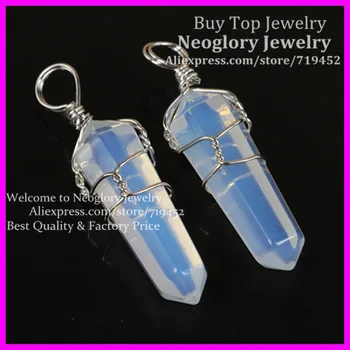 

10pcs Natural Hexagonal Prism Beads Healing Point Opal Gems Pendant Druzy Quartz Pendant Silver Wire Wrapped Pendant
