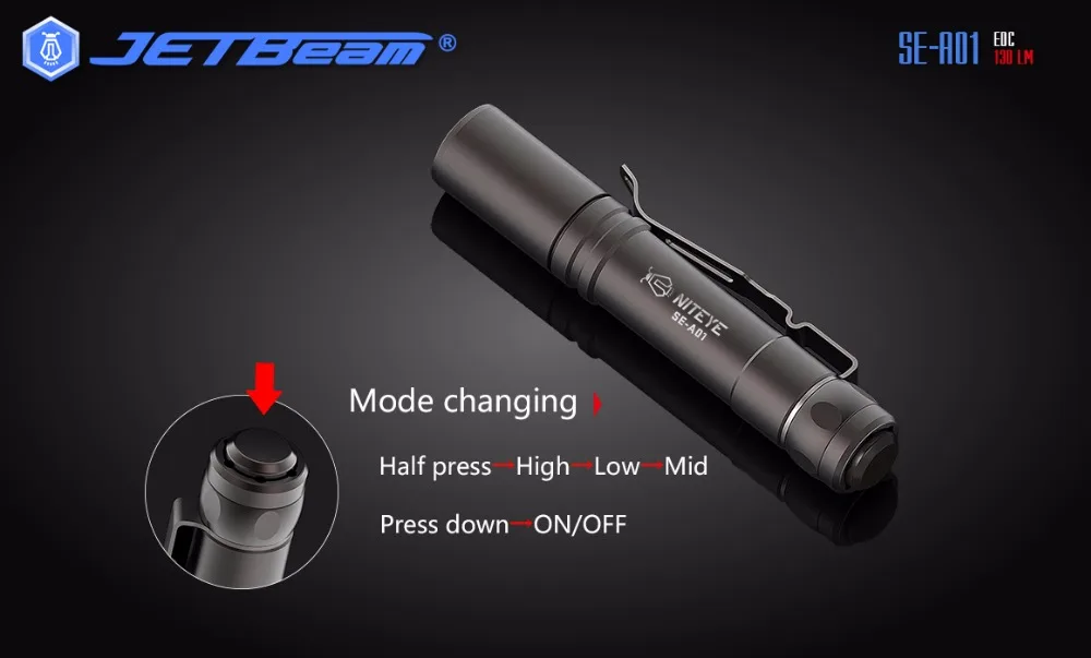 Маленький фонарик JETBeam se-a01 CREE XP-G Max 130 люмен 409cd тактический переключатель Tailcap AAA батареи факел для каждый день носить